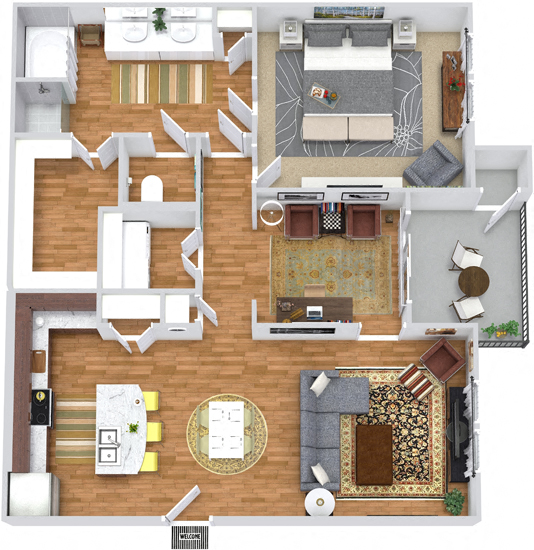 Floor plan for 1 bed, 1 bath, 1125 sqft